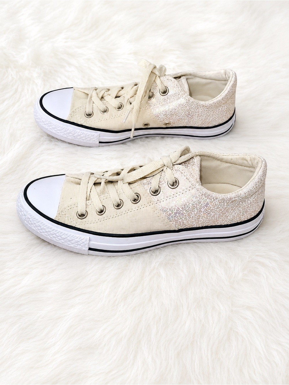 Converse All Star Pearl Iridescent Low Top Sneakers Women’s Size 8 White Canvas - Picture 4 of 8